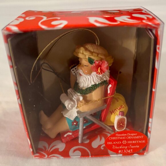 Island Heritage Hawaiian “Working Santa” Christmas Ornament Hand Painted Resin - Picture 6 of 12